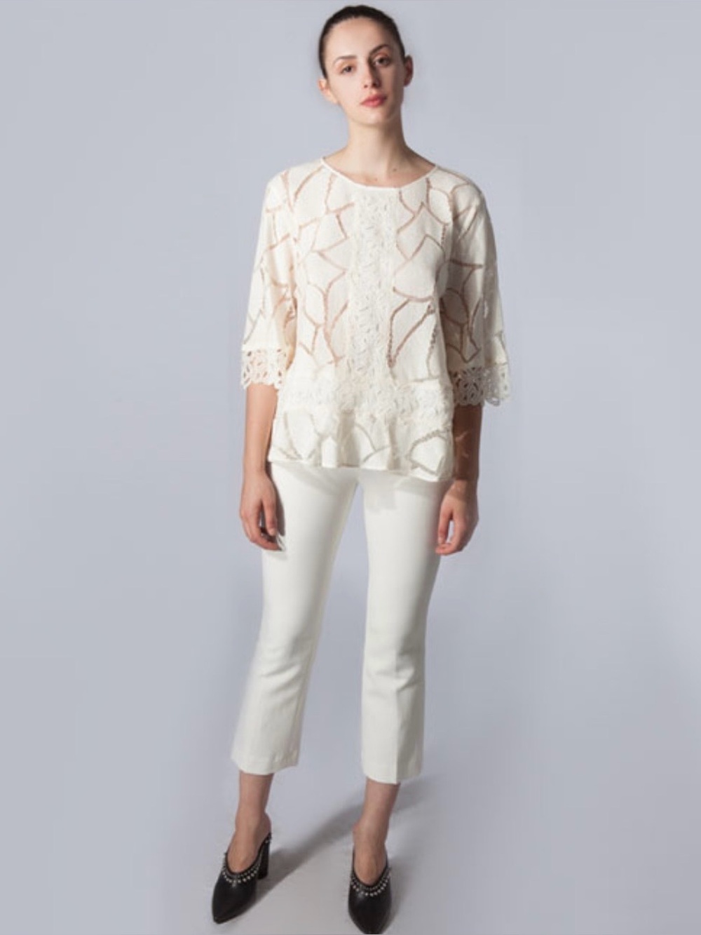 IRO Esperia Lace Top 3/4 Sleeve,Cotton, French, Made in Portugal